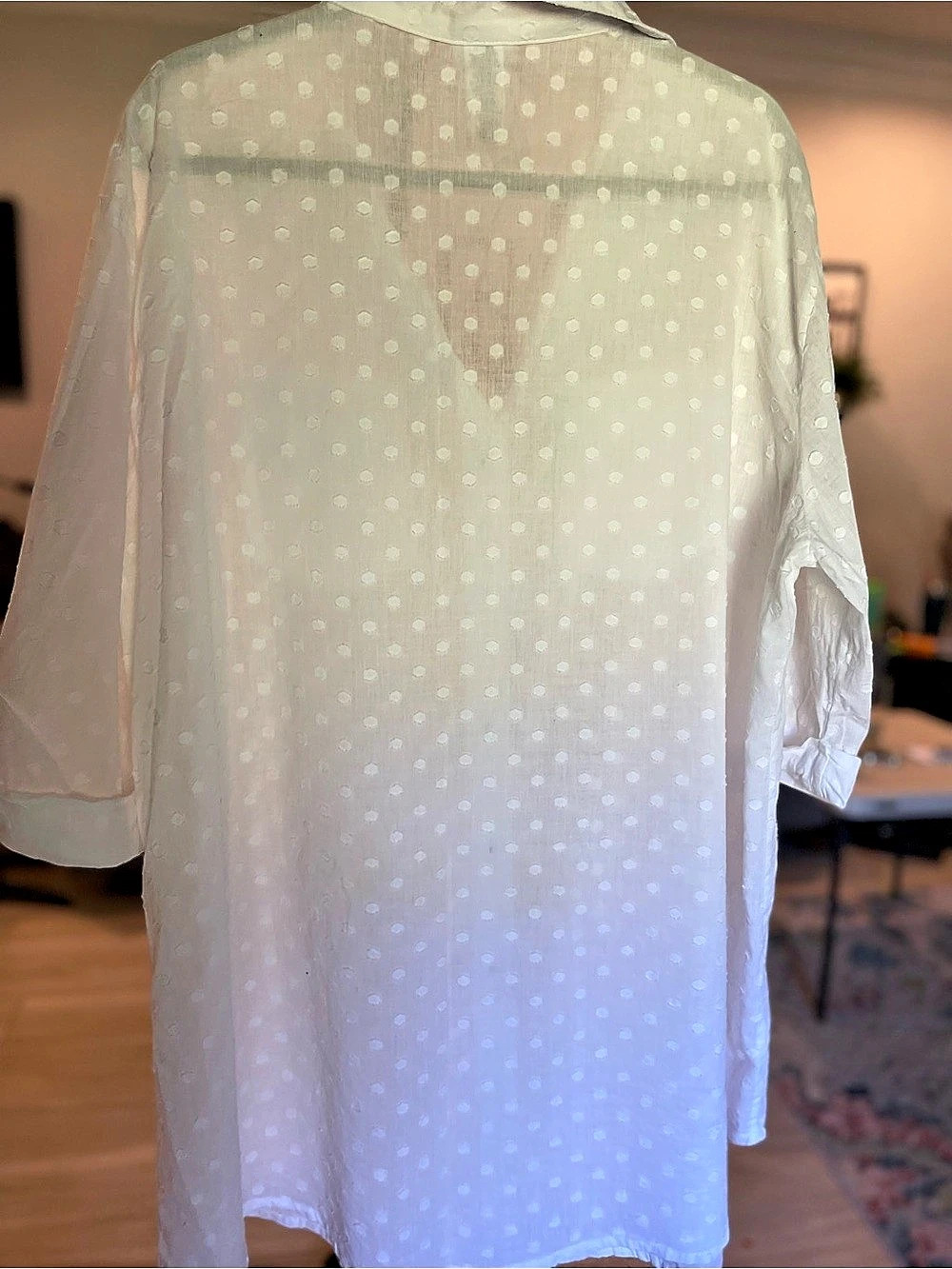 Dotti Cotton Polka Dot Button Down White Size 2X - Picture 3 of 9